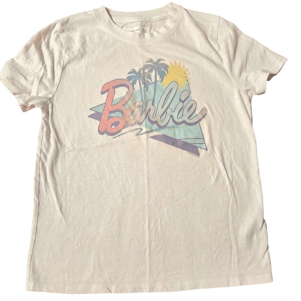 Abercrombie Kids Barbie Graphic T Shirt‎ White Palm Trees 9/10